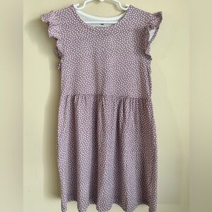 H&M Purple and White Knee-Length Sundress with Ruffled Flutter Sleeves